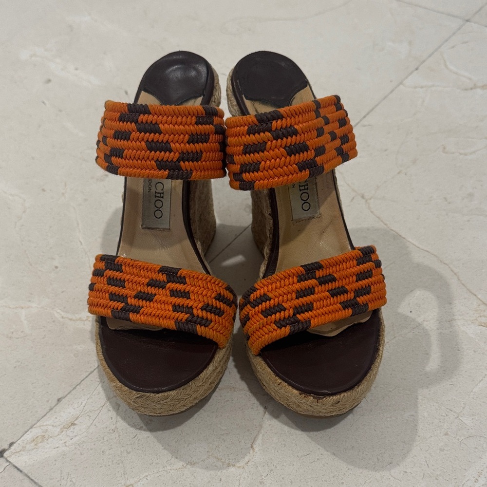 Jimmy Choo Orange and Brown Platform Sandals